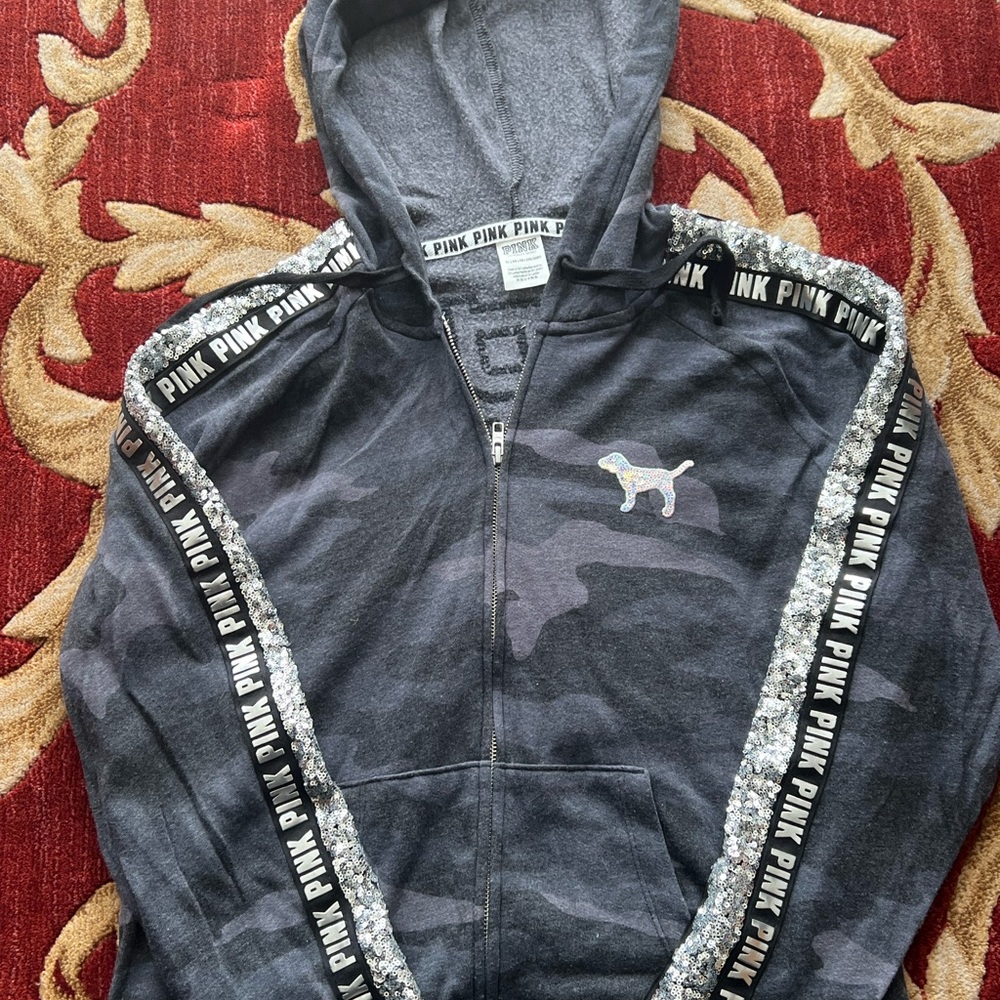 PINK Victoria's Secret Gray Camo Sequin Hoodie